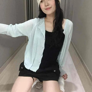 Rini Button Plain Slim Fit Long Sleeve Daily Cardigan