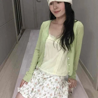Rian Button Plain Slim Fit Long Sleeve Daily Cardigan