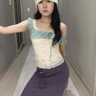 String Stripe Straight H-Line Loose Fit Midi Skirt