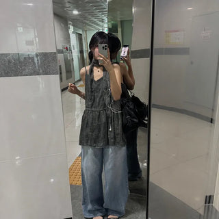 [Cool] Burgingham Chiffon Check Sleeveless Dress