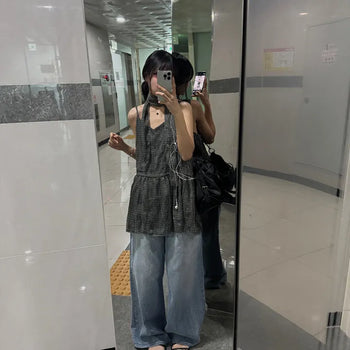 [Cool] Burgingham Chiffon Check Sleeveless Dress