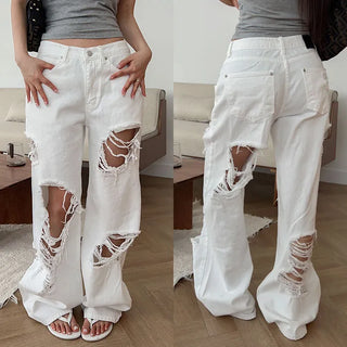 Lufto distressed denim wide pants
