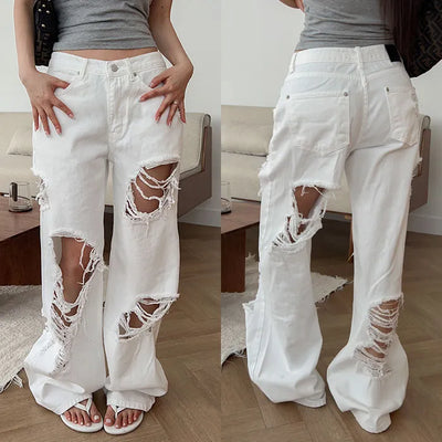 Lufto distressed denim wide pants