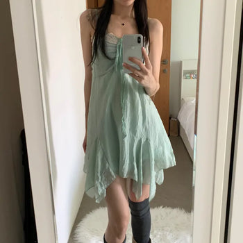 [Delicate..] Antique Wood Bead Lace Sleeveless Mini Dress