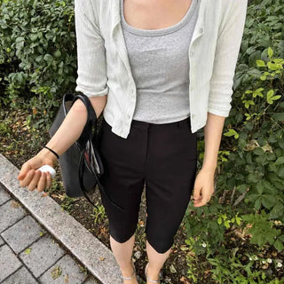Button Plain Open 7/8 Sleeve Slim Fit Daily Cardigan