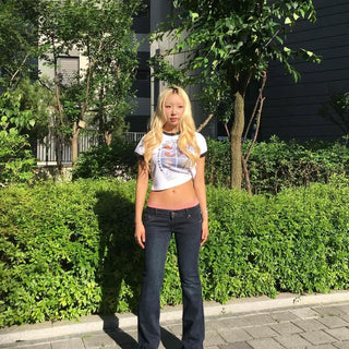 Washed Button Zipper Bootcut Flare Long Pants