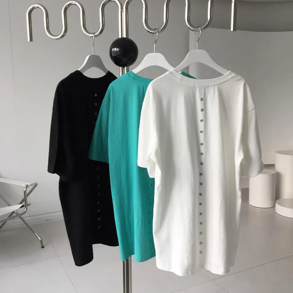 Unique Eyelet Boxy Short Sleeve Tee, Cotton Plain Tee, Oversized, Unisex, Couple Look, Travel Look