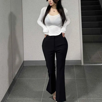 Pintuck Button Slim Fit Bootcut Flare Slacks