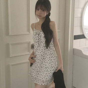 Romantic Flower Shirred Sleeveless Flare Mini Dress