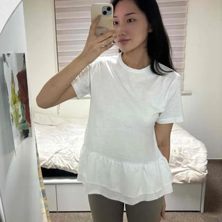 Frill Plain Loose Fit Daily Short Sleeve T-shirt