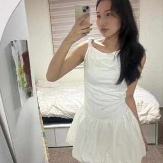 Shirred Plain A-Line Sleeveless Mini Dress