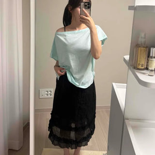 Frill See-through Tiered A-Line Midi Skirt
