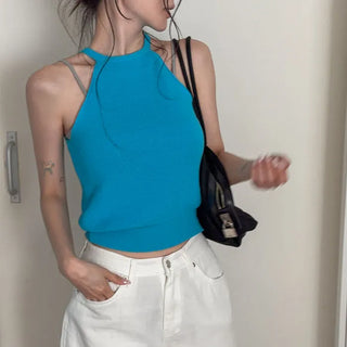 Poicle halterneck knit sleeveless top