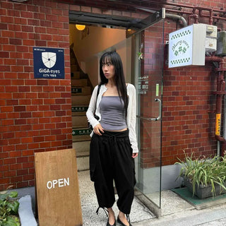 Loose Fit String Cargo Pocket Shirred Barrel Daily Shorts