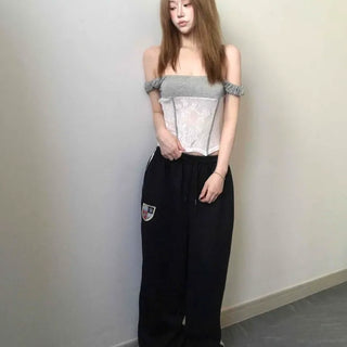 Off-shoulder Shirred Color Block Feminine Daily Sleeveless
