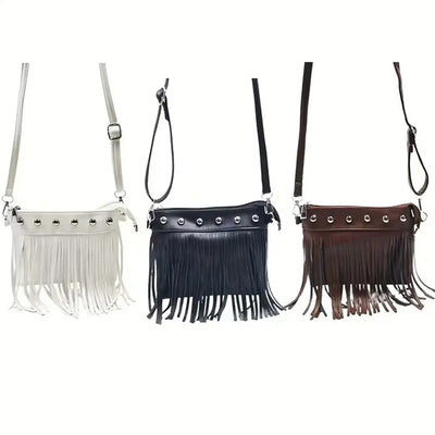 Studded Tassel Mini Leather Bag  / Minimal Crossbody Bag Mini Bag Studded Bag Body Bag Vintage Y2K Bohemian