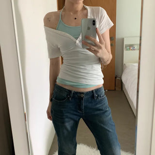 [Thin Waist, Wide Waist] Hamon V-neck Summer Short Sleeve Tee