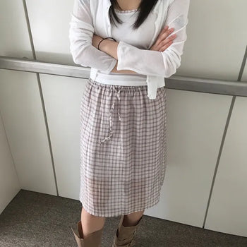 *Muand* Check Chiffon Double Skirt