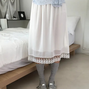 *Muand* Chiffon Lace Midi Skirt