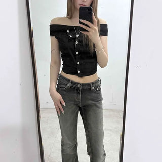 Washed Button Zipper Bootcut Slim Fit Daily Long Pants