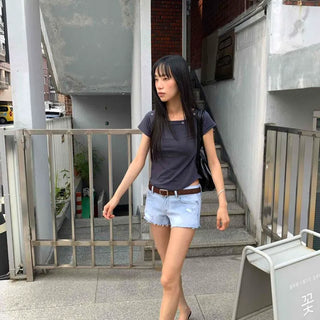 Regular Fit Washed Button Straight Casual Shorts