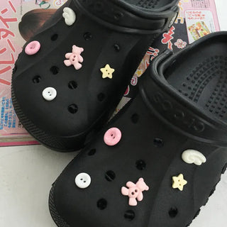 (10 pcs) Angel Pink Button Schwitz Set Wings Star Teddy Bear Dot Slipper Parts Charm Shoe Decorating Set