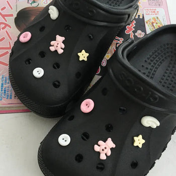 (10 pcs) Angel Pink Button Schwitz Set Wings Star Teddy Bear Dot Slipper Parts Charm Shoe Decorating Set