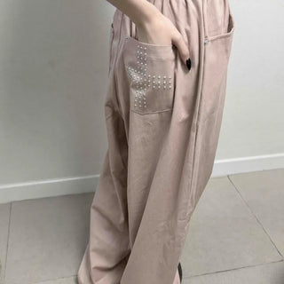 String Snap Wide Loose Fit Casual Long Pants