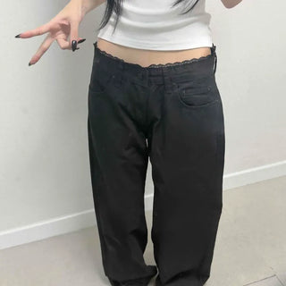 Leu Button Washed Wide Loose Fit Daily Long Pants