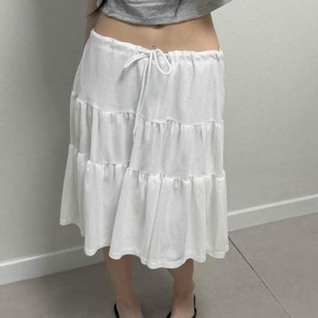 String Tiered A-Line Loose Fit Daily Midi Skirt