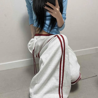 Color Block Wide Loose Fit Daily Long Pants