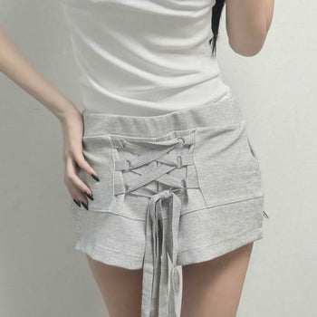 Ribbon String Lace-up Relaxed Fit Straight Shorts