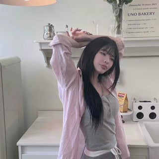 Plain Button-Down Long Sleeve Oversized Shirt