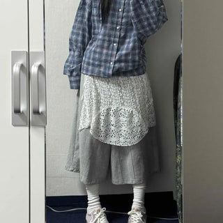 Flower Eyelet String Wrap A-Line Midi Skirt