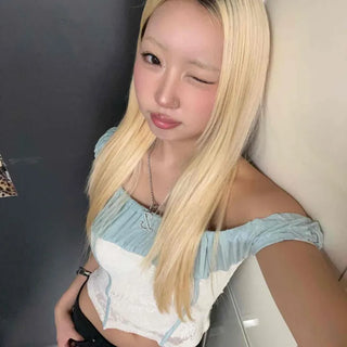 Shirred Contrast Off-Shoulder Sleeveless