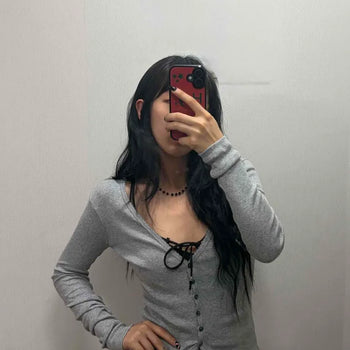 Lumon Slim Fit Plain Button Ribbon Long Sleeve Cardigan