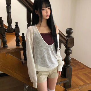 Karom Deep V-Neck Long Sleeve Knit