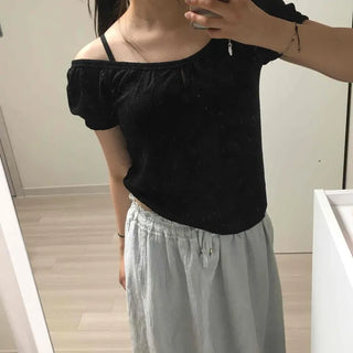 Loose Fit Plain Shirred Short Sleeve Daily