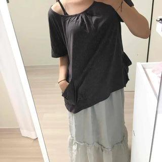 Loose Fit Plain Shirred Raglan Daily Short Sleeve T-shirt