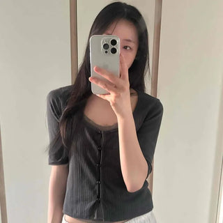 Plain Button Down Slim Fit Short Sleeve Cardigan