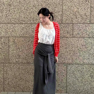 String Wrap Cross H-Line Straight Long Skirt