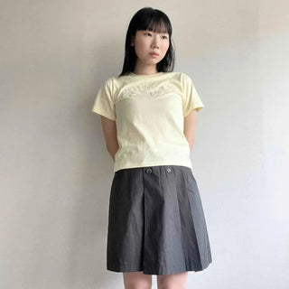 Button Pintuck Flare A-Line Daily Midi Skirt