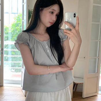 Ini Short Sleeve Blouse Frill Blouse