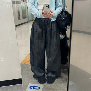 [26SS] Non-Faded Denim Elastic Waist Wide Long Pants