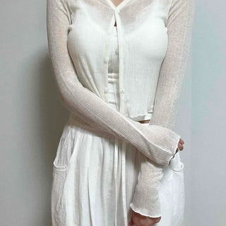 Frill Button Slim Fit Plain Long Sleeve Daily Cardigan