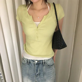 Boat Button Layered T-shirt 5 Colors
