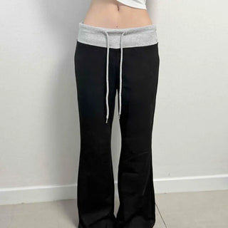 String Contrast Loose Fit Flare Daily Long Pants