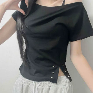 String Plain Daily Short Sleeve T-shirt