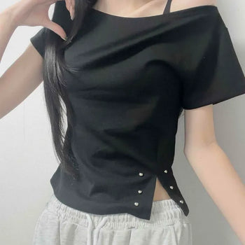 String Plain Daily Short Sleeve T-shirt