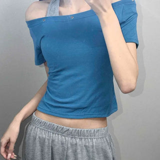 Slim Fit Eyelet Plain Casual Daily Short Sleeve T-shirt